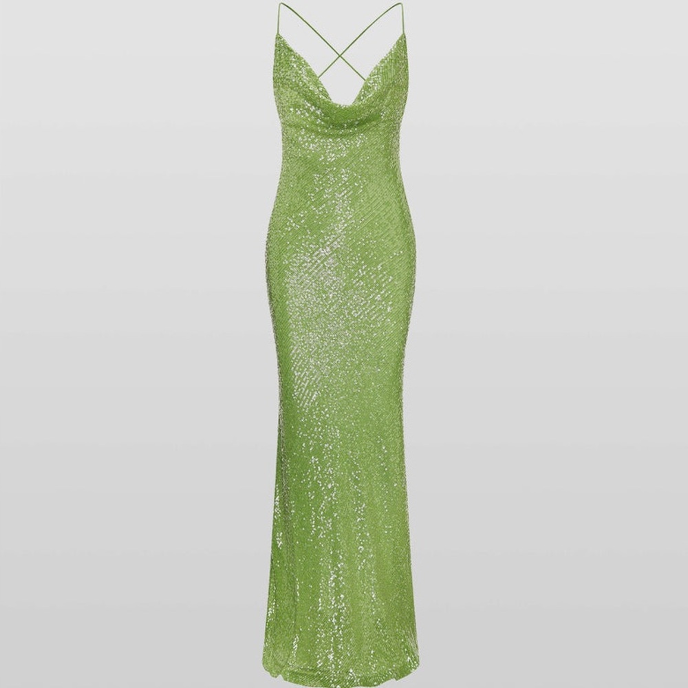 GAIA SEQUIN DRESS RAT & BOA SMALL GREEN